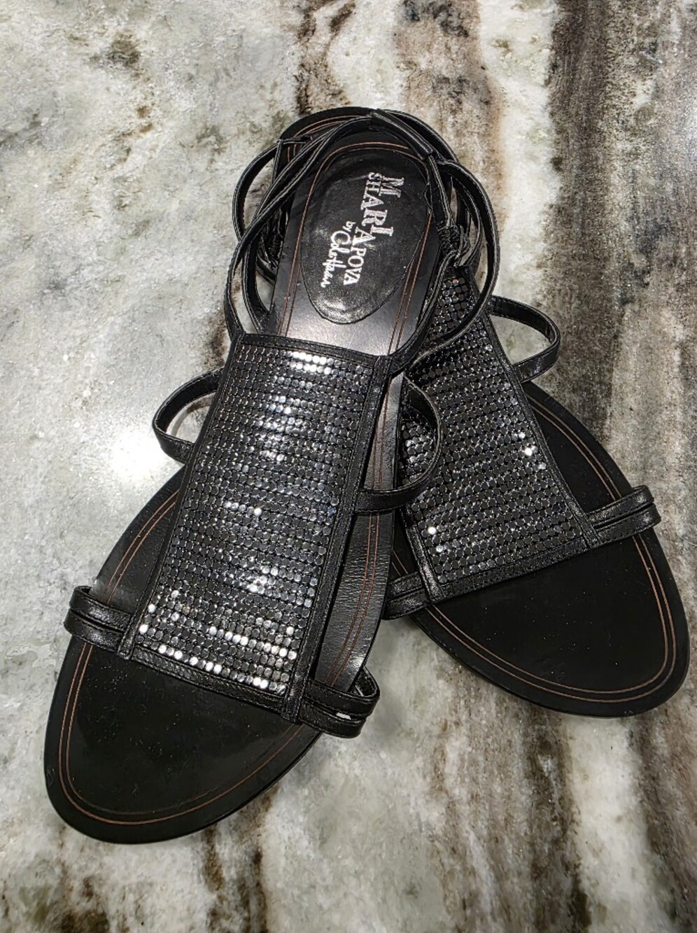 Cole Haan Maria Sharapova Nike Air Leather Chainmail Strappy Sandals Black 9B - Picture 11 of 13